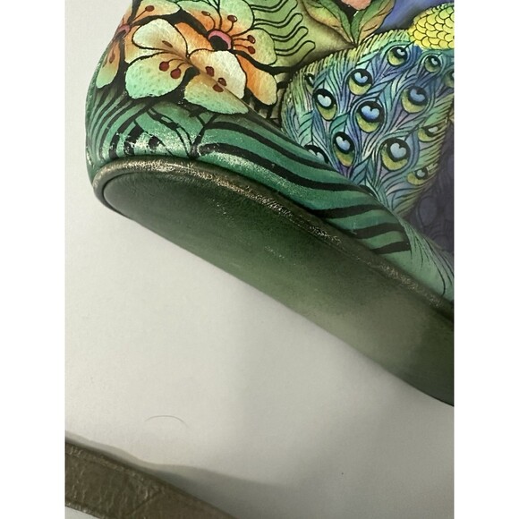 Anuschka Hand Painted Leather Handbag Peacock Floral Design Crossbody Purse - Picture 13 of 15
